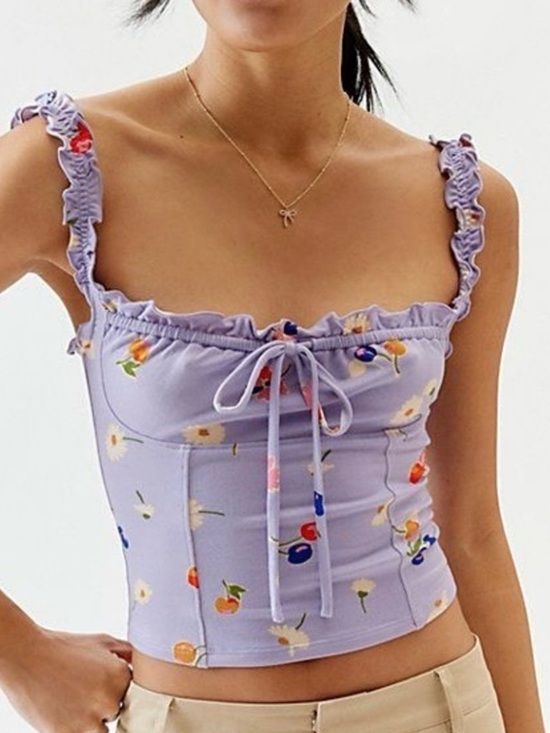 Urban Outfitters Tops - Urban Outfitters Lavender Floral Ruffled Tie-Front Tank
